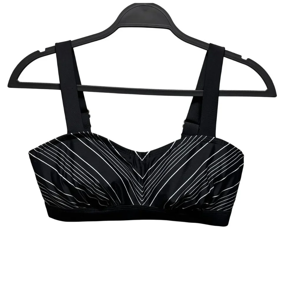 Athleta Bikini Top 32D/DD Underwire Black White Chevron Striped Bra Sized Swim